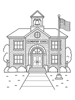 Free printable Classic Brick Elementary School coloring page
