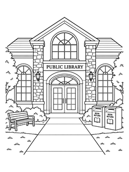 Free printable Cozy Town Public Library coloring page