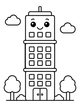 Free printable Cute Smiling City Skyscraper coloring page