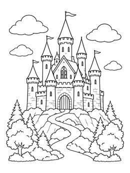 Free printable Fairytale Castle On A Hill coloring page