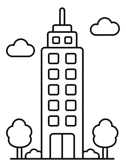 Free printable Tall Cartoon Skyscraper In City coloring page