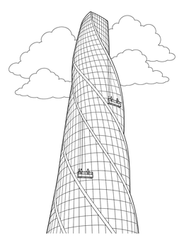 Free printable Twisting Modern Glass Skyscraper coloring page