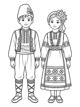 Free printable Bulgarian Children In Folk Attire coloring page