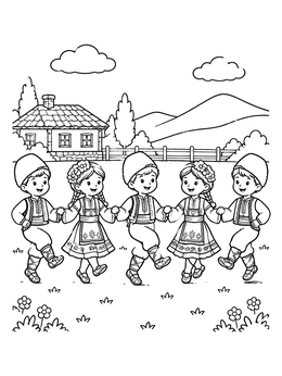 Free printable Bulgarian Folk Dance In The Village coloring page