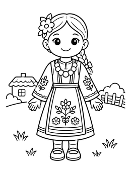 Free printable Bulgarian Girl In Folk Costume coloring page