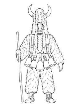 A horned Bulgarian Kuker dancer with bells in this Bulgaria coloring page.