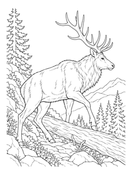 Free printable Bull Elk On Mountain Trail coloring page