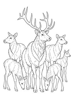 Free printable Majestic Bull Elk With Herd coloring page