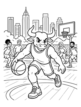 Free printable Bull Mascot Playing Basketball In Chicago coloring page