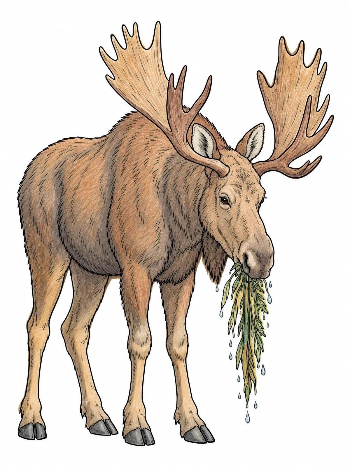 Colored example of the Bull Moose Feeding On Aquatic Plants coloring page