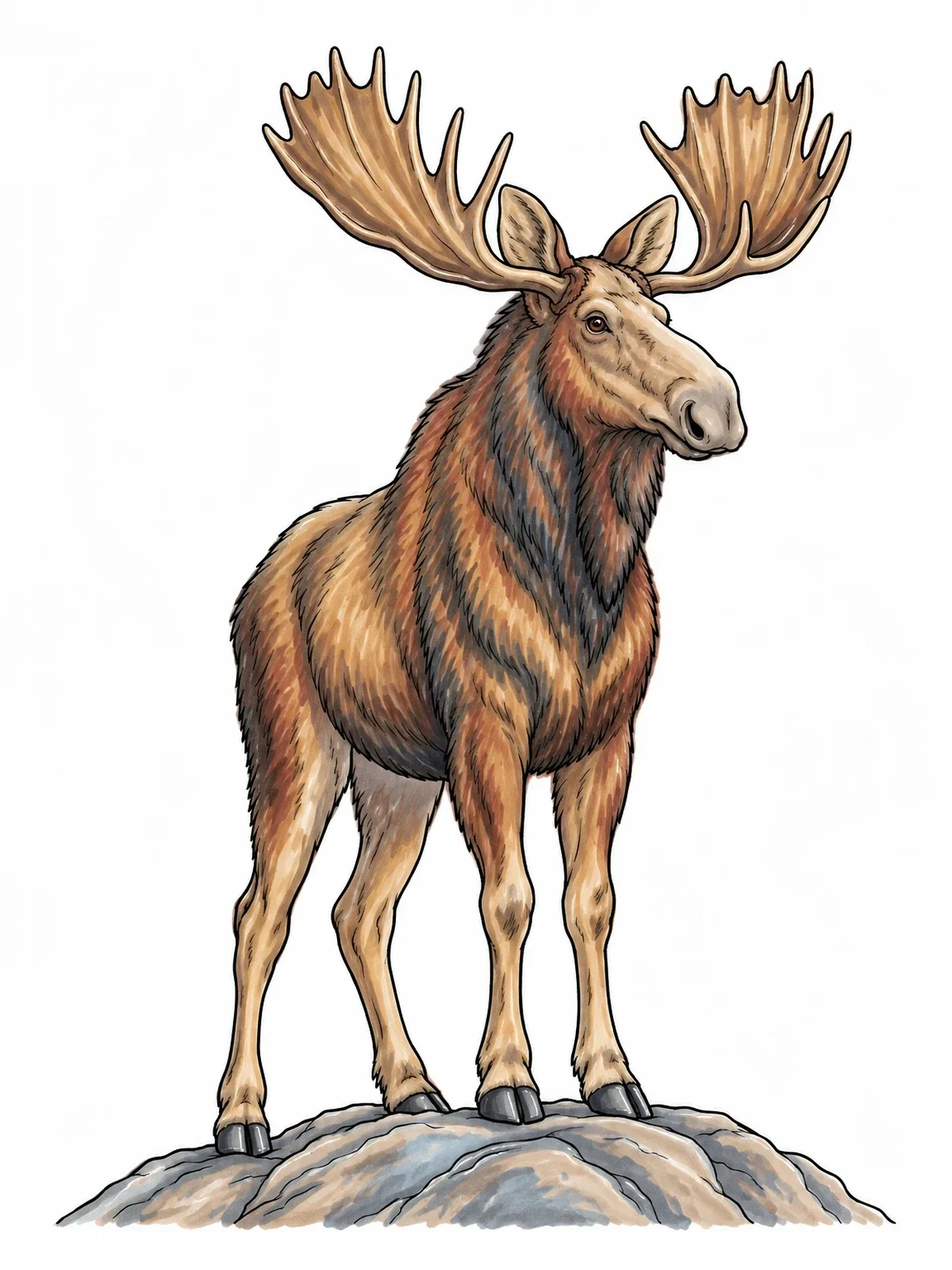 Colored example of the Majestic Bull Moose On Rocky Crest coloring page