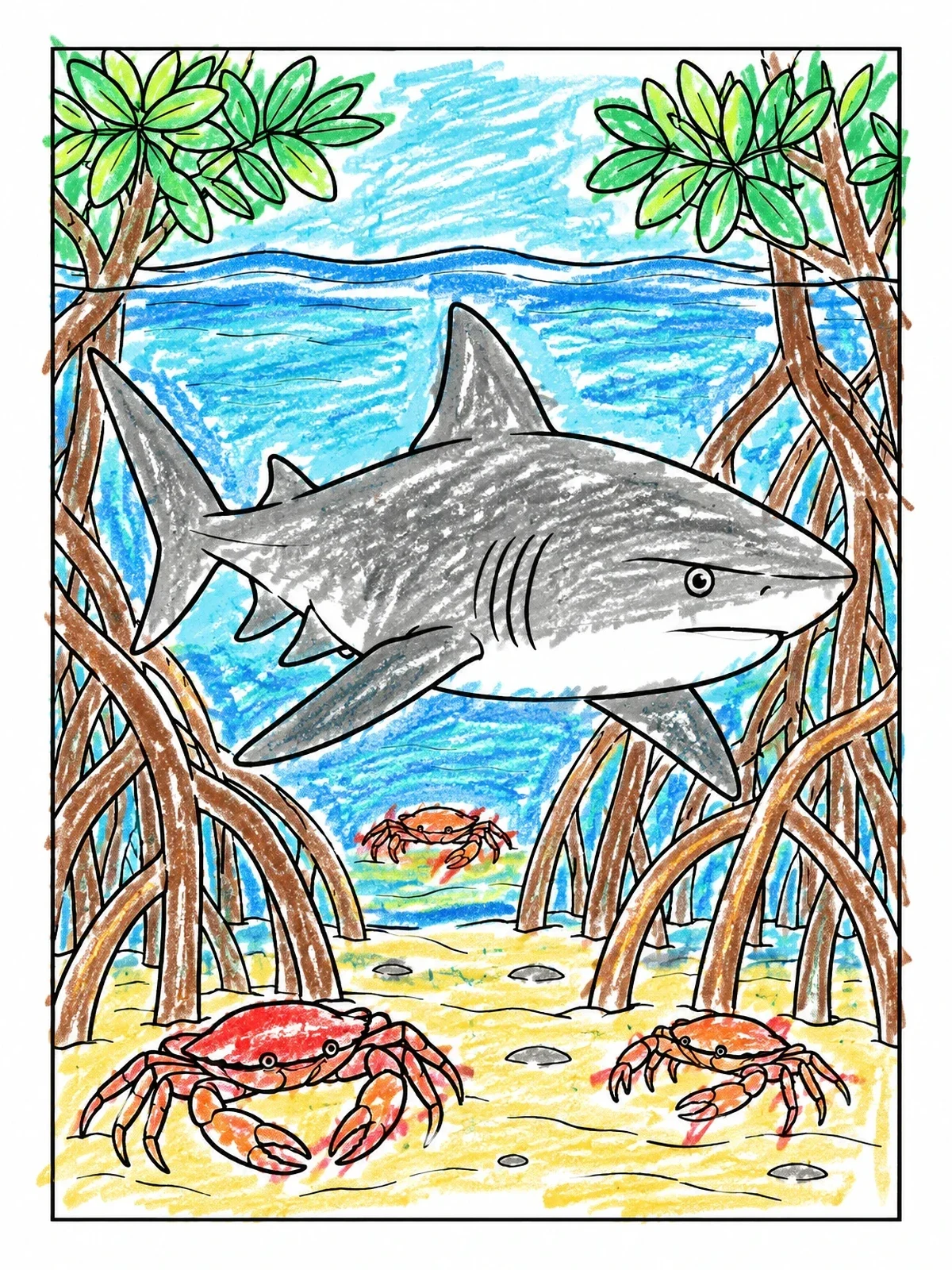 Colored example of the Bull Shark In Mangrove Habitat coloring page