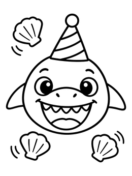 Free printable Party Shark With Floating Seashells coloring page