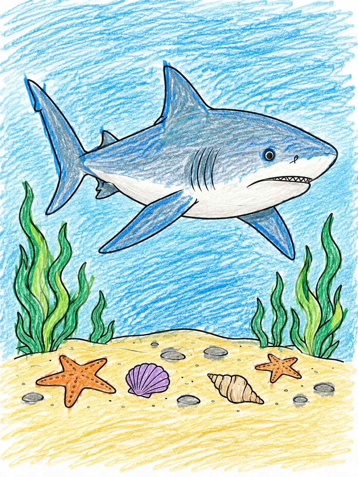 Colored example of the Bull Shark Swimming Above Ocean Floor coloring page