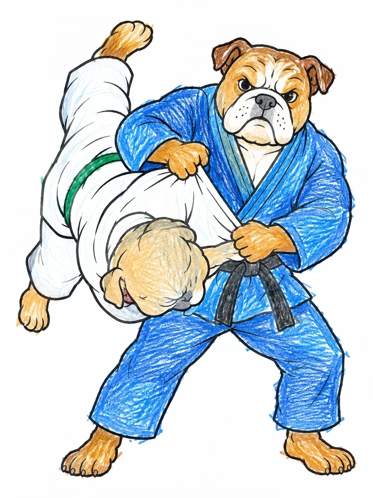 Colored example of the Bulldog Jiu Jitsu Hip Throw coloring page