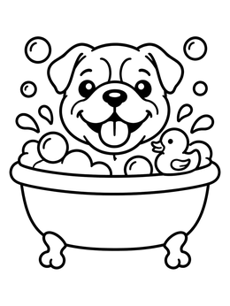 Free printable Bulldog Puppy Bath Time Fun coloring page