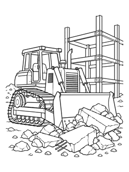 Free printable Bulldozer At Construction Site Clearing Rubble coloring page