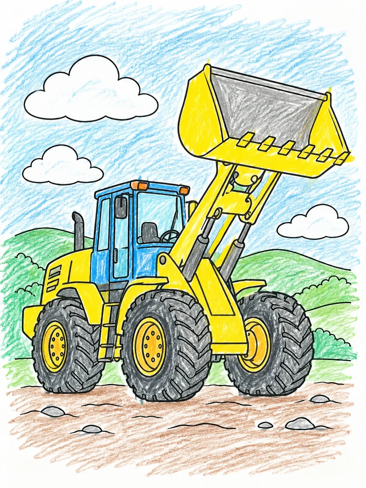 Colored example of the Heavy Front Loader With Raised Bucket coloring page