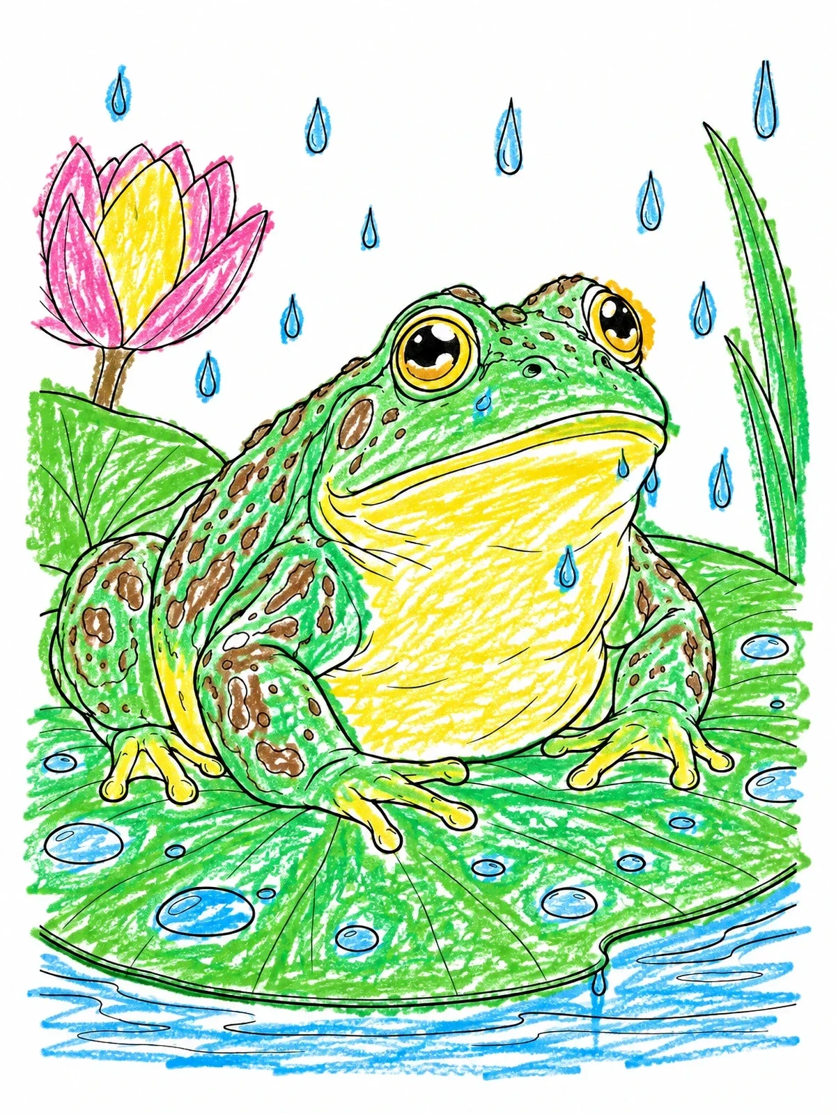 Colored example of the Bullfrog On A Pond Lily Pad coloring page