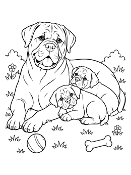 Free printable Bullmastiff Mother With Puppies coloring page