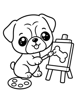 Free printable Cute Puppy Painting On Easel coloring page
