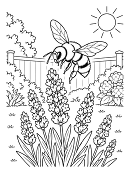 Free printable Bumblebee Over Lavender In Garden coloring page
