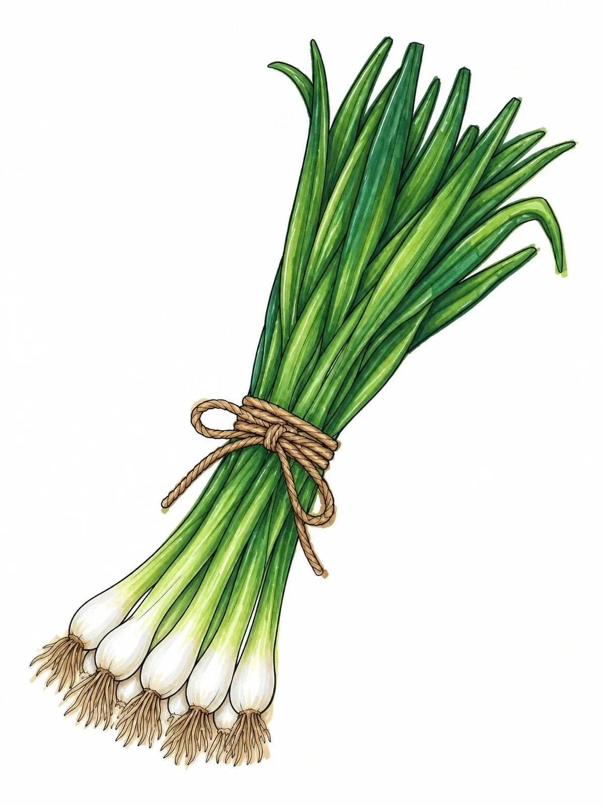Colored example of the Bundle Of Fresh Green Spring Onions coloring page