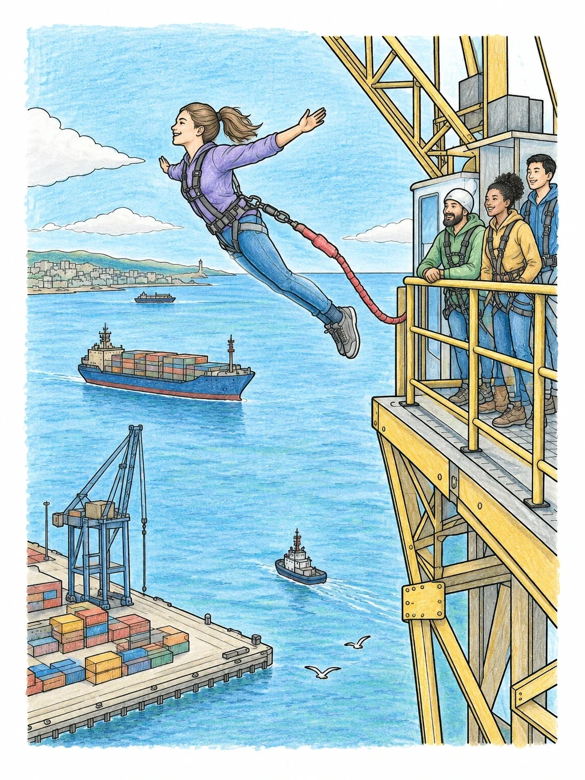 Colored example of the Bungee Jumping From An Industrial Crane coloring page