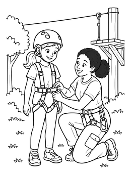 Free printable Instructor Helping Girl With Harness coloring page