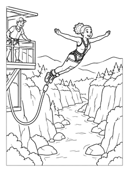Free printable Bungee Jumping Over River Canyon coloring page