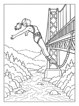 Free printable Bungee Jumping From A Suspension Bridge coloring page