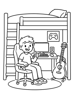 Free printable Cozy Loft Bed With Desk Setup coloring page