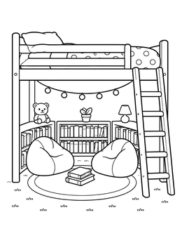 Free printable Cozy Loft Bed Reading Nook coloring page