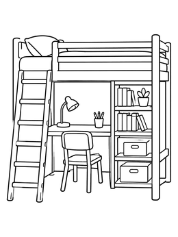 Free printable Cozy Loft Bed With Study Desk coloring page