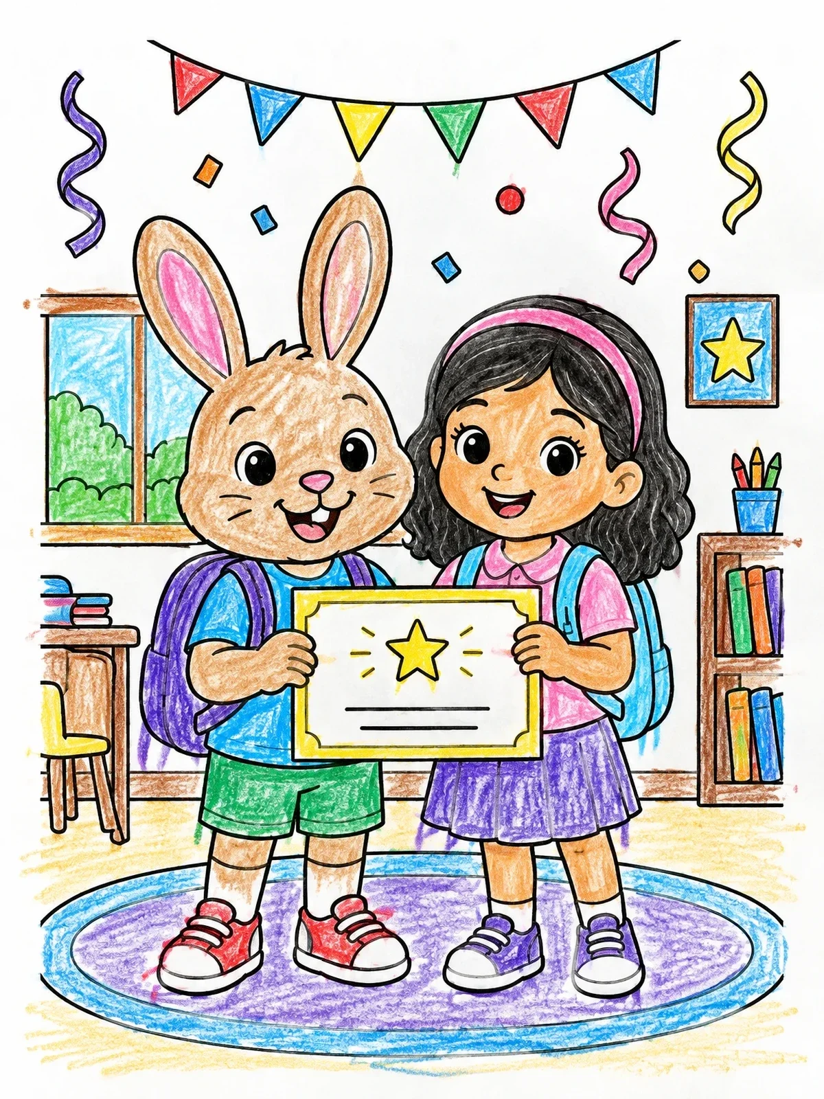 Colored example of the Bunny And Girl Graduation Day coloring page