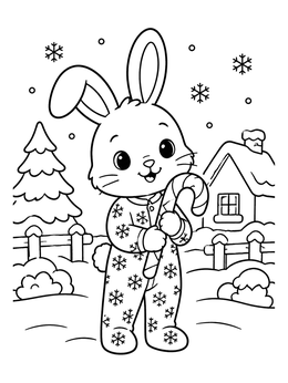 Free printable Cute Bunny In Christmas Pajamas coloring page