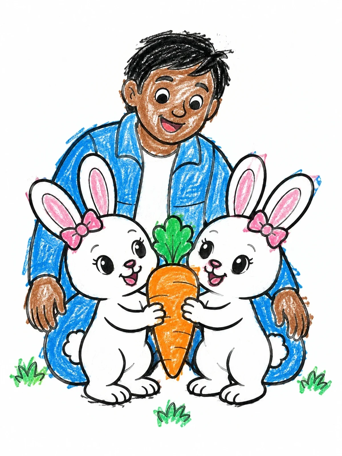 Colored example of the Bunny Sisters Sharing A Carrot coloring page