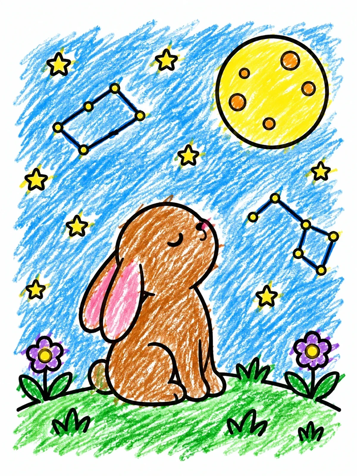 Colored example of the Cute Bunny Watching The Moon coloring page