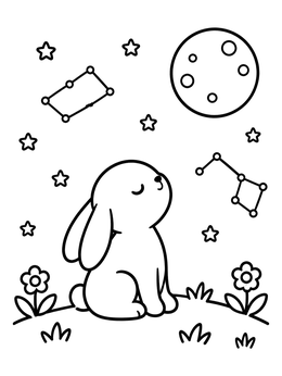 Free printable Cute Bunny Watching The Moon coloring page