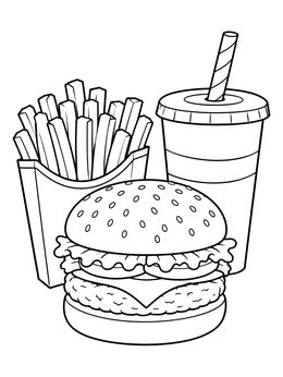 Free printable Fast Food Burger Combo Meal coloring page