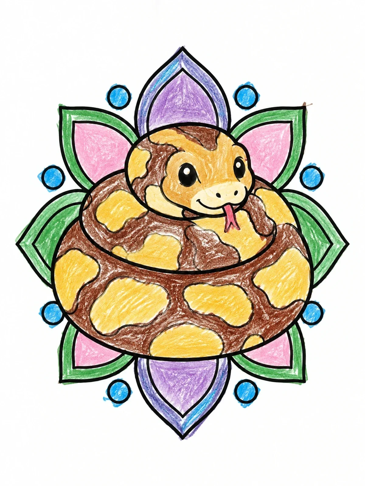 Colored example of the Coiled Little Python On Flower coloring page