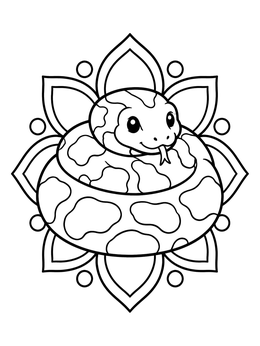 Free printable Coiled Little Python On Flower coloring page