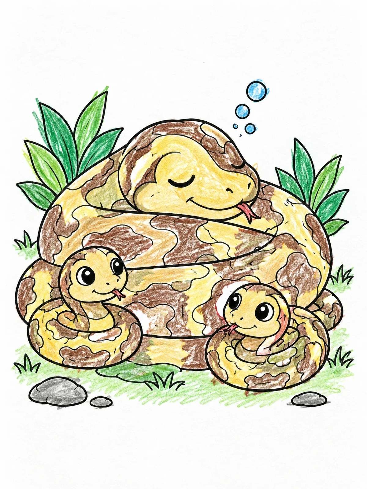 Colored example of the Cozy Burmese Python With Babies coloring page