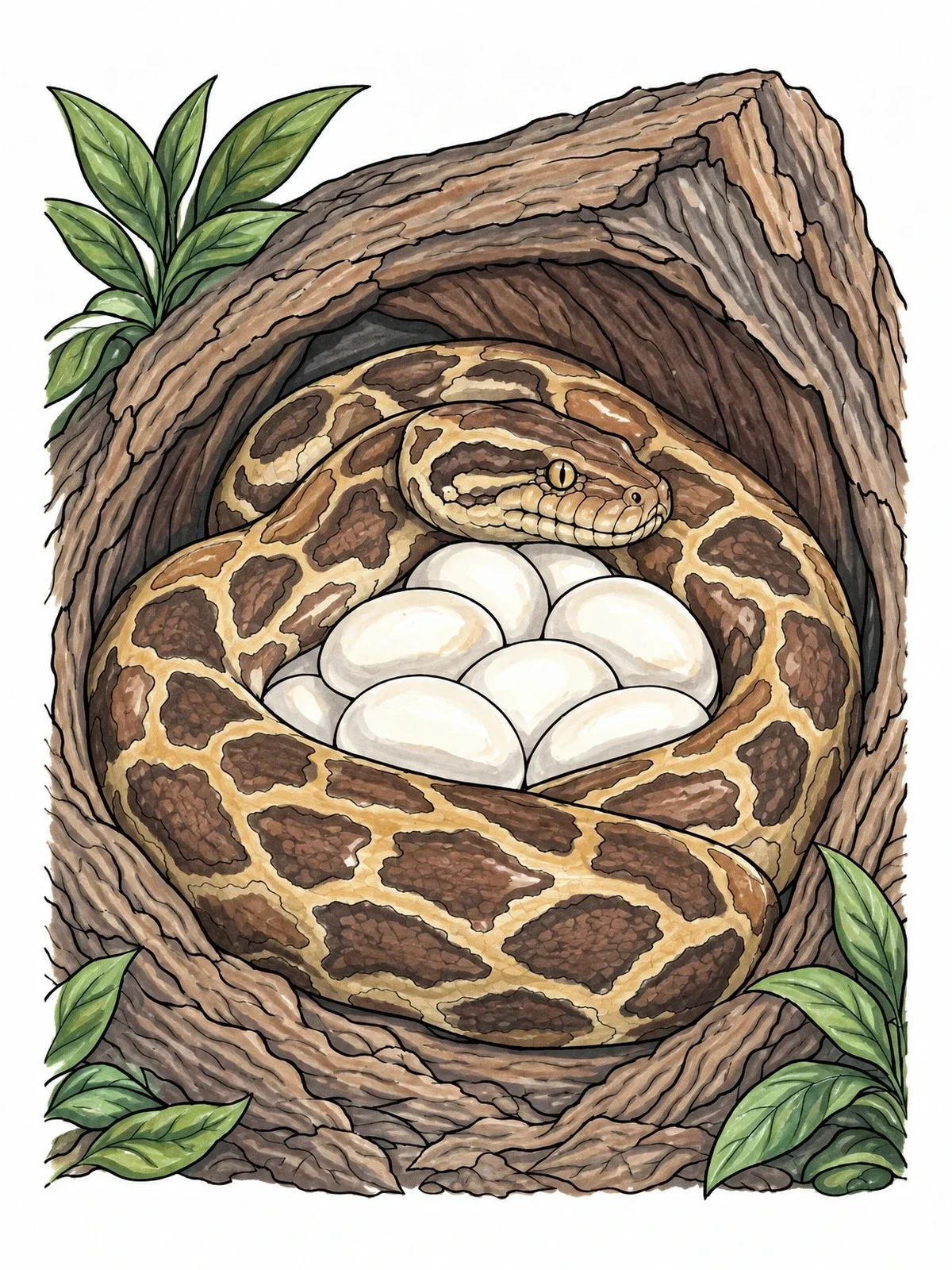 Colored example of the Burmese Python Guarding Her Clutch coloring page