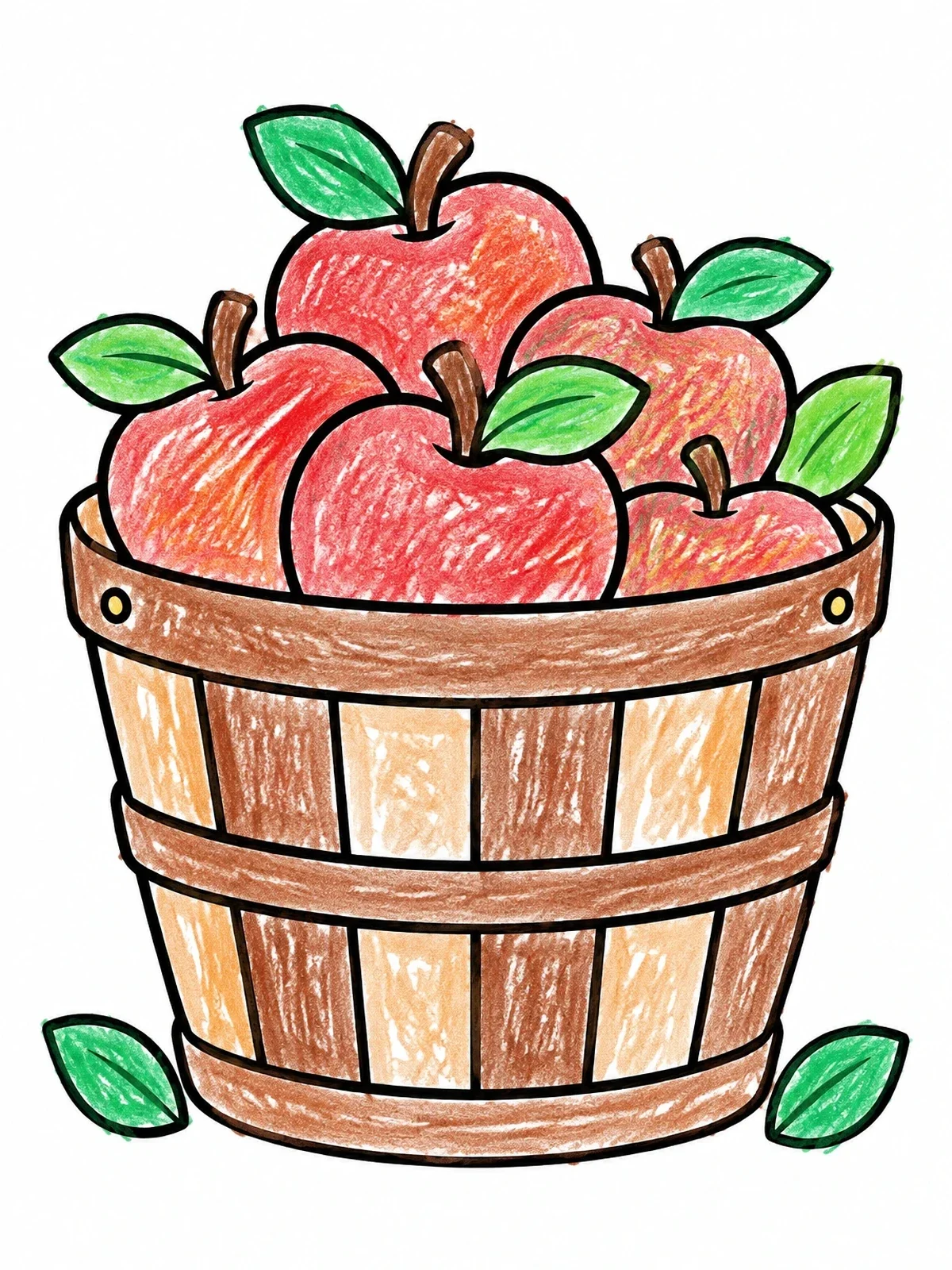 Colored example of the Bushel Basket Of Fresh Apples coloring page