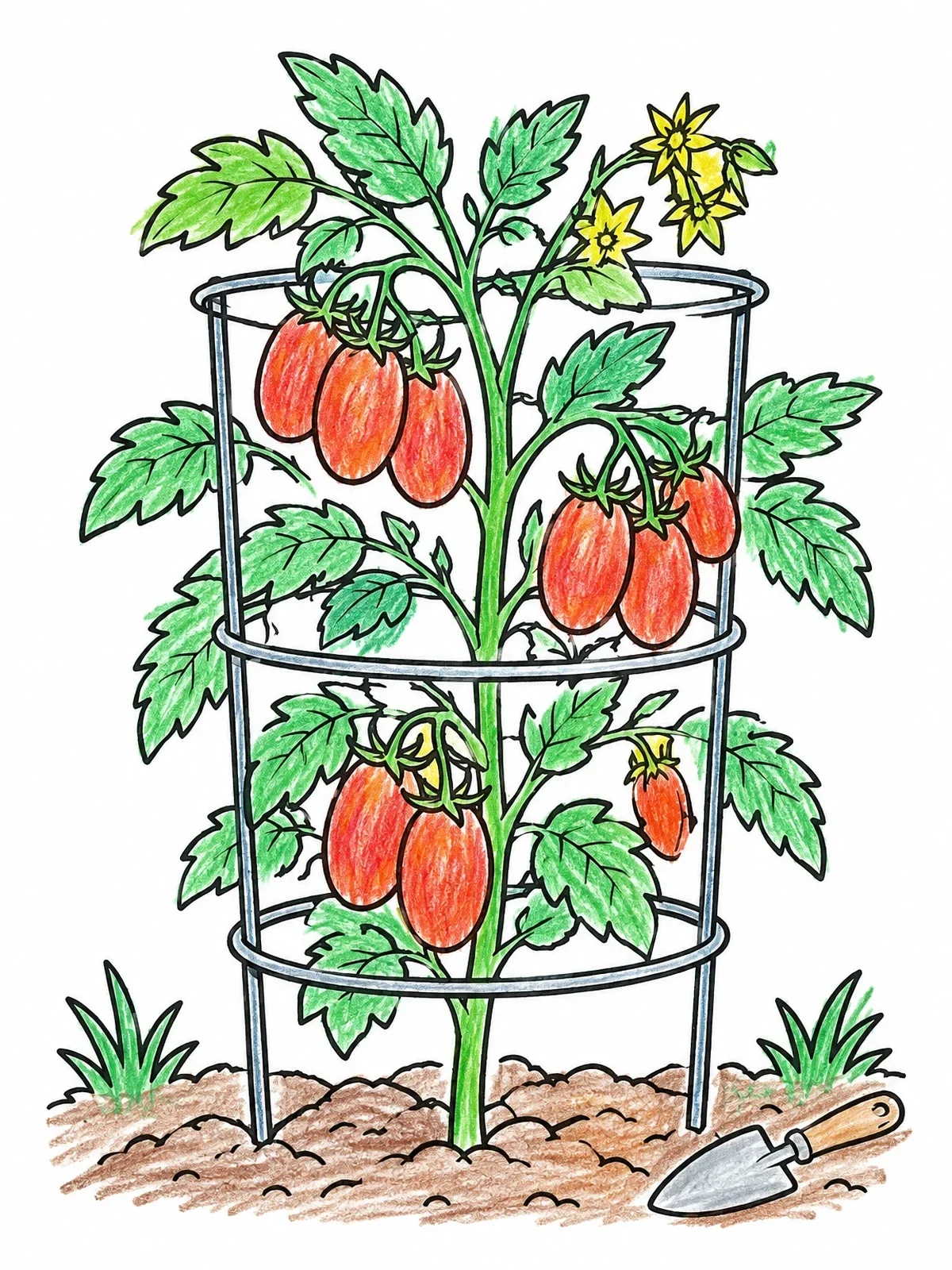 Colored example of the Bushy Roma Tomato Plant In Cage coloring page