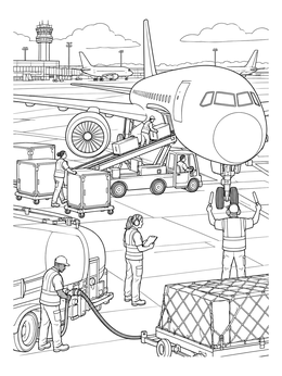 Free printable Busy Airport Tarmac Ground Crew coloring page