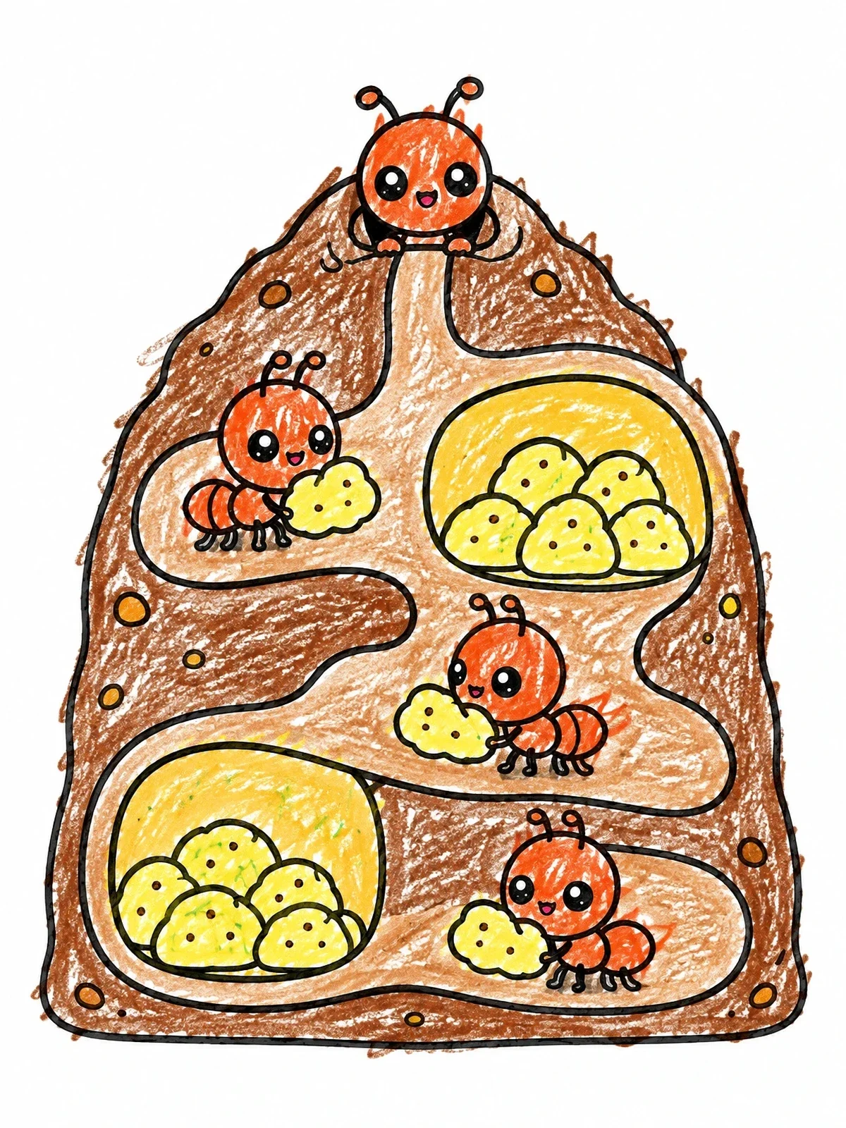 Colored example of the Busy Ants Inside Anthill Tunnels coloring page