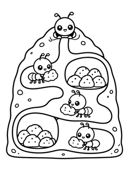 Free printable Busy Ants Inside Anthill Tunnels coloring page