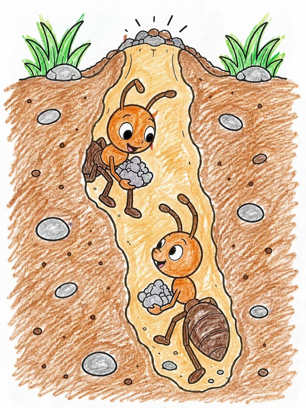 Colored example of the Busy Ants Inside Their Underground Tunnel coloring page